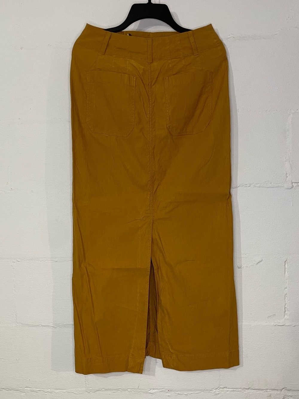 Anthropologie Mustard‑Tone Straight Midi Skirt with Front Pockets - Picture 3 of 4